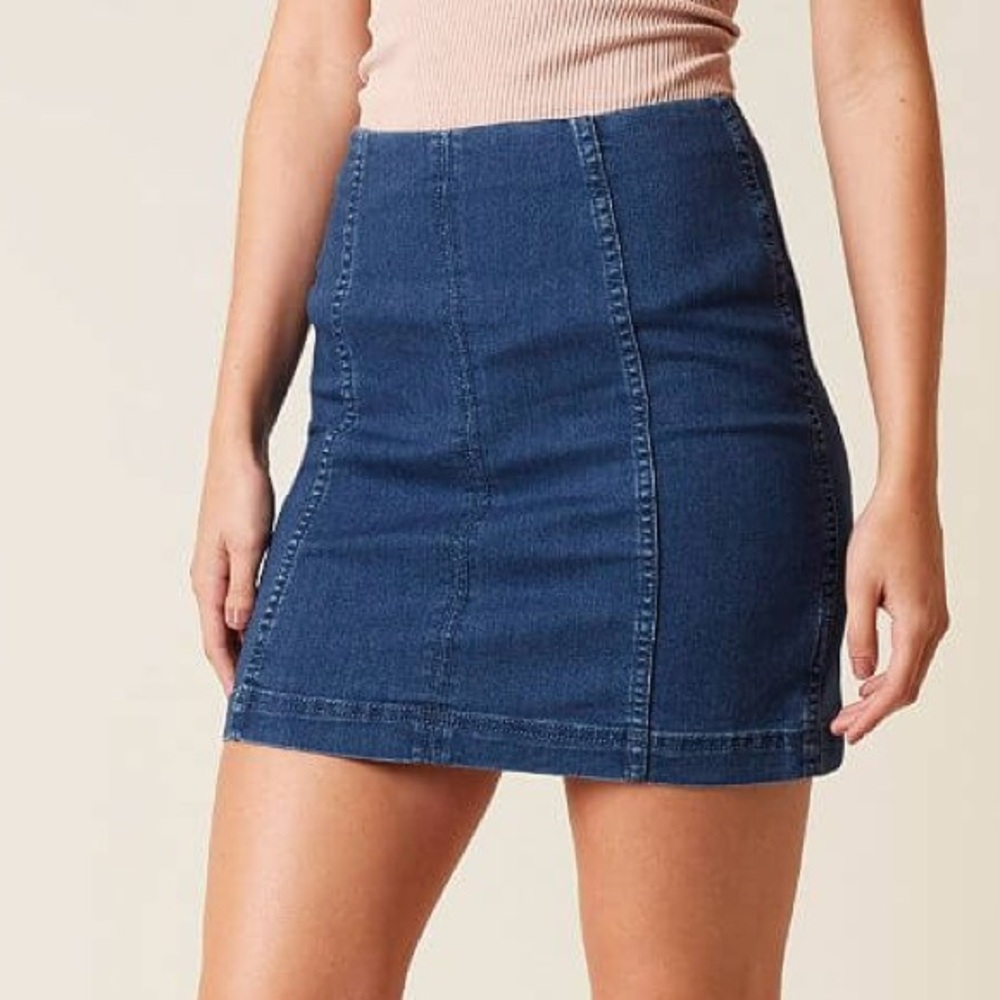 Free People Modern Femme Blue Denim Jean High Waist Mini Skirt 4